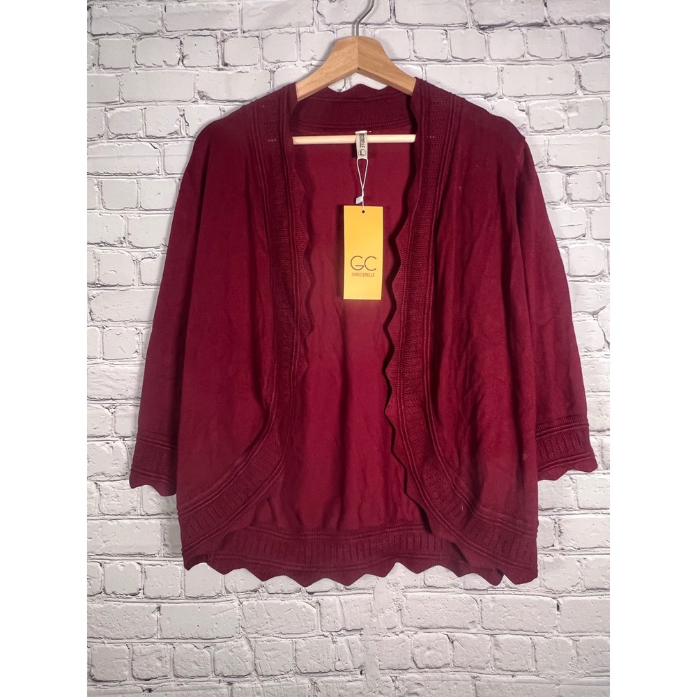 Grecerelle Womens Burgundy Open Front Cardigan Sweater 3/4 Sleeve L NWT